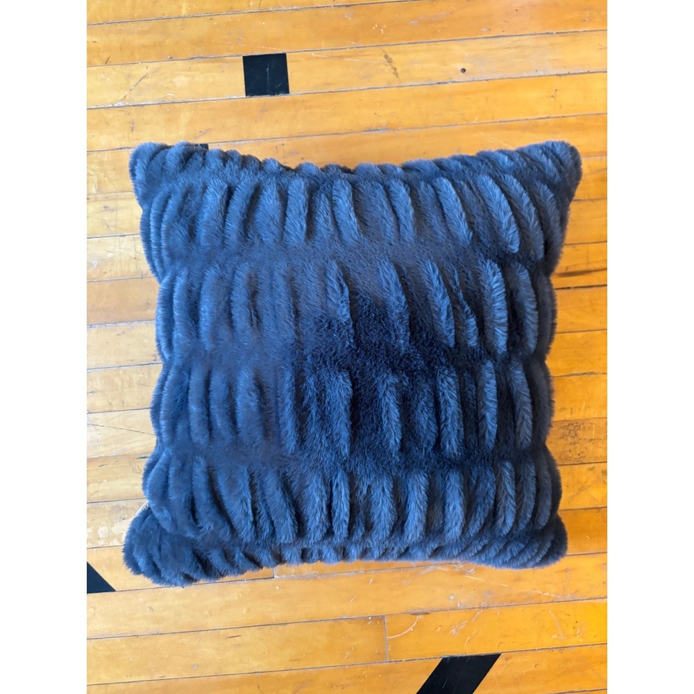 Lola Blanket Faux Fur Throw Pillow Charcoal Grey Ruched Decorative Accent